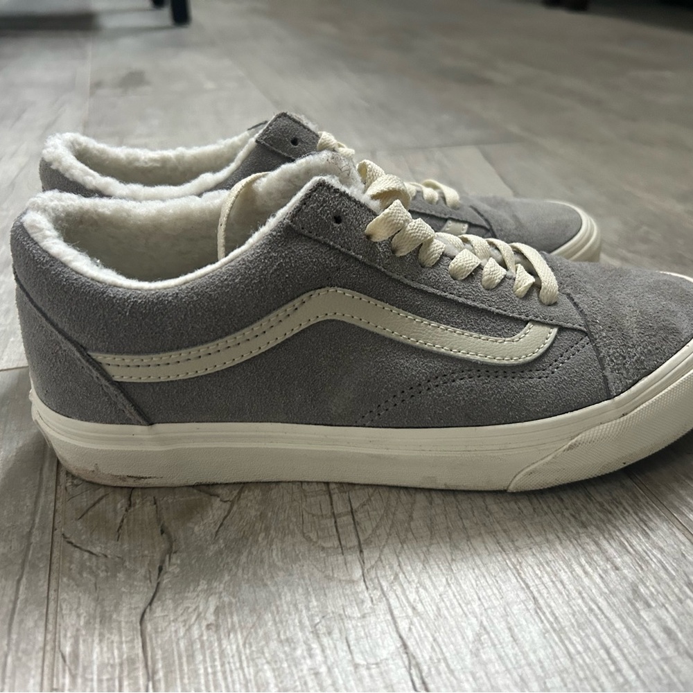 Vans Gray and White Old Skool Sneakers Suede Canvas